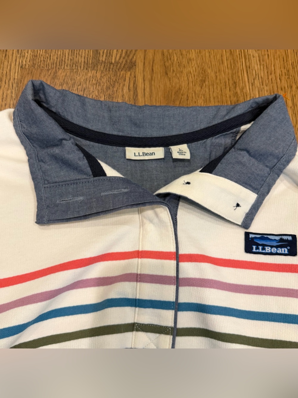 L.L. Bean Pullover Women's L Cream Cotton Striped Snap Neck Rugby Style Outdoor - Picture 10 of 11